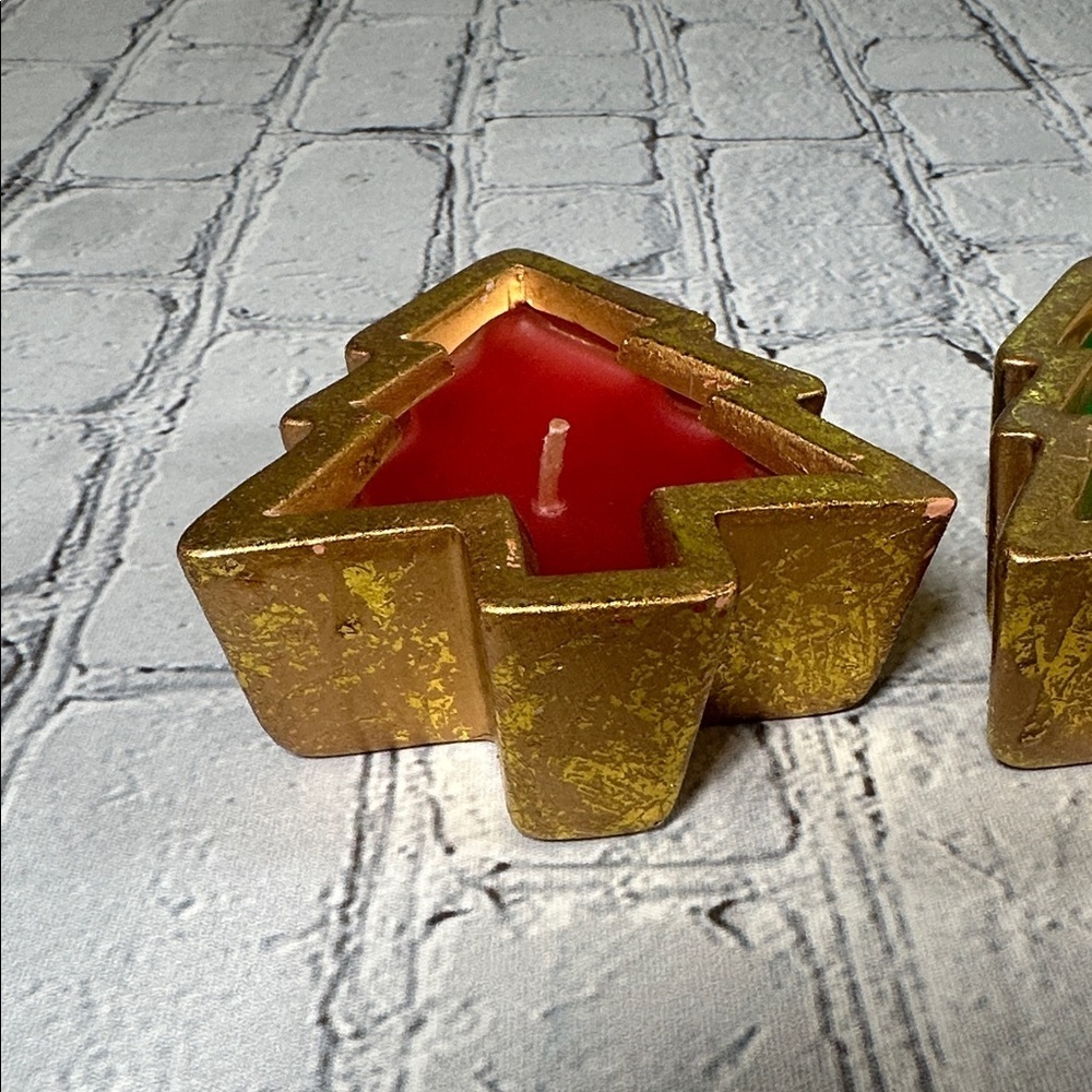Gold Trimmed Christmas Tree Candles Handcrafted for Silvestri set of 2 candles - Picture 3 of 16